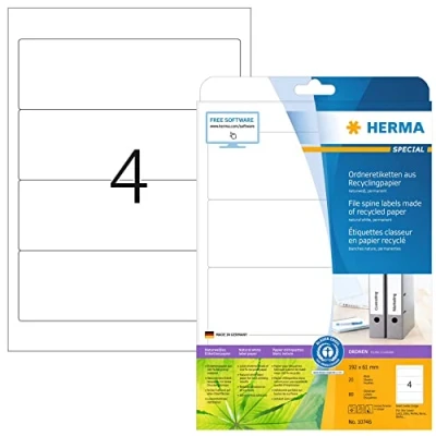 Afbeelding van Ordneretiketten, A4, 192 x 61 mm, wit, gerecycled papier mat