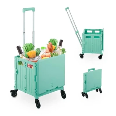 Afbeelding van Relaxdays boodschappentrolley op wielen opvouwbaar tot 35 kg kantelbare handgreep turquoise