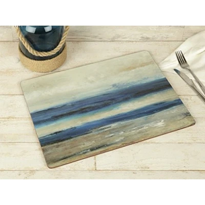 Afbeelding van CREATIVE Tops Premium Wine Set van 4 Placemats met Kurk Rug, Dicht Hout, Blauw, Grote Placemat