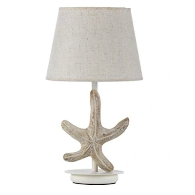 Afbeelding van Onli 4928/L Tafellamp van hout, sterdecoratie, met lampenkap stof, beige, hoogte 48 cm, diameter 25 cm