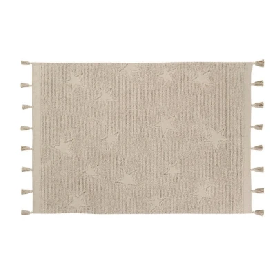 Afbeelding van Lorena Canals Wasbaar katoen vloerkleed Hippy Stars Natural 120x175cm