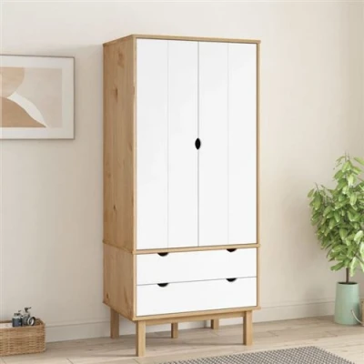 Afbeelding van Kledingkast Otta 76,5X53X172 Cm Massief Grenenhout Bruin en wit 1 /