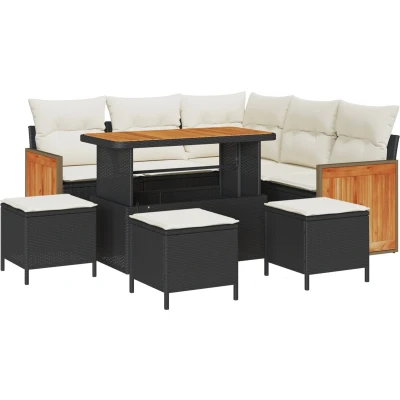 Afbeelding van vidaXL 9 Persoons Tuin Sofa Set met Kussens Zwart Poly Rattan Acacia