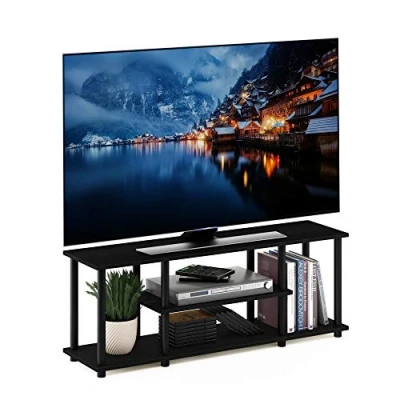 Afbeelding van Furinno Entertainment TV meubelen met 3 niveaus, spaanplaat, walnoot/zwart, 55 inch, walnut/zwart, inch
