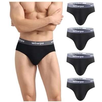 Afbeelding van wirarpa Set van 4 herenslips zacht modal met brede taille zonder gulp, zwart., L