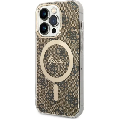 Afbeelding van Guess 4G Back Case (MagSafe Compatible) Geschikt voor Apple iPhone 14 Pro (6.1&quot;) Bruin