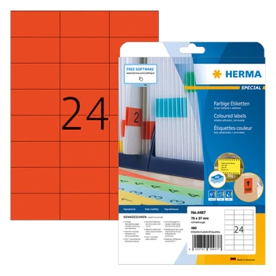 Image de Herma Special 4467 étiquettes amovibles A4 70 x 37 mm (480 étiquettes) rouge