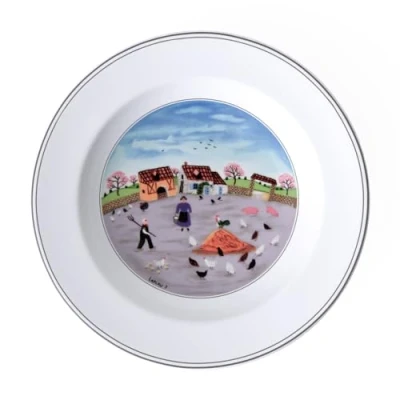 Afbeelding van Villeroy &amp; Boch Design Naif Soepbord &quot;Basse Court&quot; (rechtbank), 21 cm, premium porselein, wit/meerkleurig