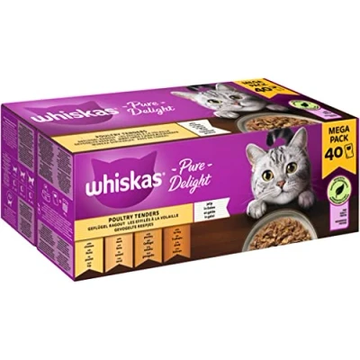 Afbeelding van Whiskas Pure Delight 40x85g Gevogeltie Reepjes in gelei