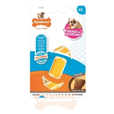 Afbeelding van Nylabone Puppy Chew Knot Hondenspeelgoed Rund Geel Wit Voor Pups Tot 7kg Xs