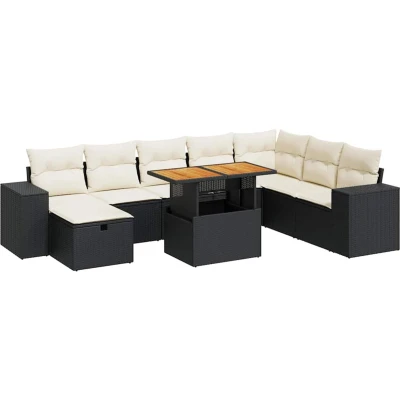 Afbeelding van vidaXL 9 delige Loungeset met kussens poly rattan acacia zwart