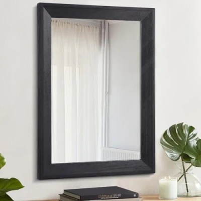 Afbeelding van AAZZKANG Rechthoekige zwarte wandspiegels met houten frame, decoratieve spiegel om op te hangen voor slaapkamer, badkamer, woonkamer, wanddecoratie