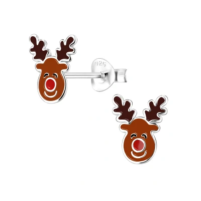 Afbeelding van Zilveren kerst oorstekers Rudolf het rendier oorbellen Meisje Zilver oorknopjes Zilverana Sterling 925 Silver