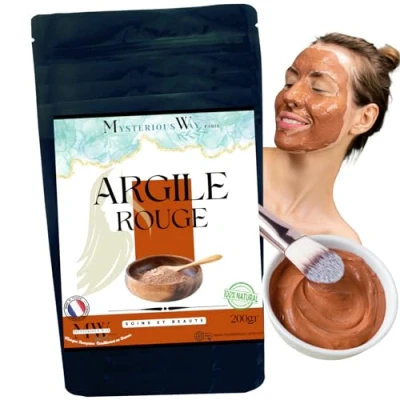 Afbeelding van Klei, 200 g, natuurlijk poeder, lichaams en gezichtsverzorging, peeling, reinigt zacht, ontgift de huid, masker, (rood)