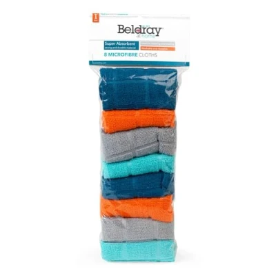 Afbeelding van Beldray LA066374EU 8 stuks microvezel afstoffen en reinigingsdoeken, wasbaar herbruikbaar, super absorberend, verschillende kleuren, multifunctioneel voor keuken, badkamer, ramen
