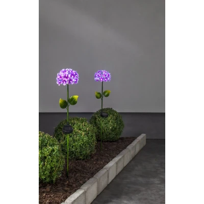 Afbeelding van Solar Tuinverlichting decoratie Hortensia Paars Warm Wit licht Roze 40 cm hoog