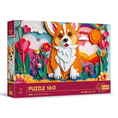 Afbeelding van Trefl puzzel met 3D effect, hond 160 elementen 40e verjaardag Trefl, kleurrijke dieren, voor kinderen vanaf 6 jaar