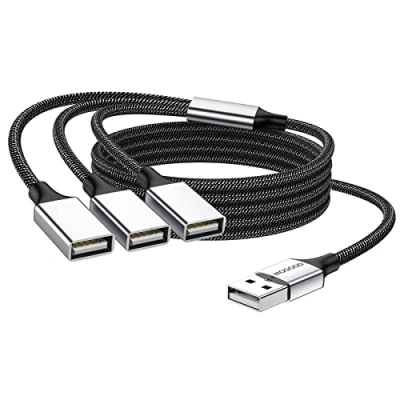 Afbeelding van 3 poorts USB splitterkabel, MOGOOD Type B splitter 1 mannelijk naar vrouwelijke 2.0 adapter voedingskabel uitbreiding hub voor opladen/gegevensoverdracht/laptop/Mac