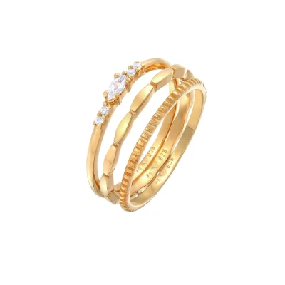 Afbeelding van Elli 3 PACK Marquise Stapel Ring goldcoloured, Dames, Maat: 56, Gold coloured