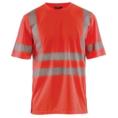 Image de T shirt anti UV haute visibilité rouge fluorescent, col rond