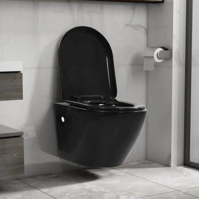 Afbeelding van Hangend toilet randloos keramiek zwart
