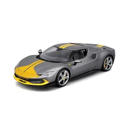Afbeelding van Bburago 1/18 Ferrari 296 GTB grijs en geel miniatuurauto op schaal voor kinderen vanaf 3 jaar ouder 16017GR