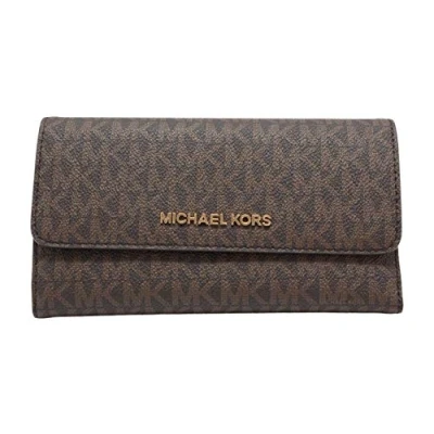 Afbeelding van Michael Kors Jet Set Grote drievoudig gevouwen reisportemonnee voor dames, Bruin, groot, 3 voudig portemonnee, Portemonnee met kleppen