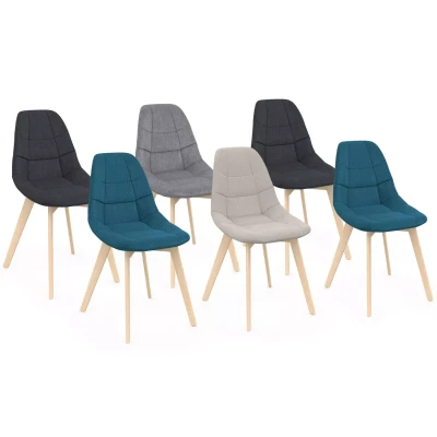 Image de Lot de 6 chaises scandinaves GABY mix color beige, gris clair, bleu canard x2, foncé x2 en tissu