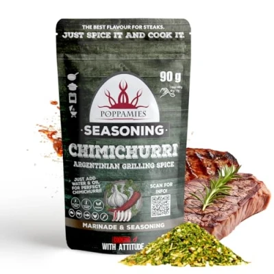 Afbeelding van Poppamies Chimichurri BBQ kruiden, droge marinade en perfect voor vis, groenten, kip, varkensvlees, rundvlees, groot pakket (90 g)