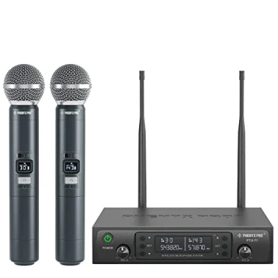 Afbeelding van Phenyx Pro Draadloos microfoonsysteem, professionele draadloze dubbele microfoon met 2 mobiele telefoons, automatische scan, x 100 UHF frequenties, bereik 328 voet voor karaoke, zang, kerk