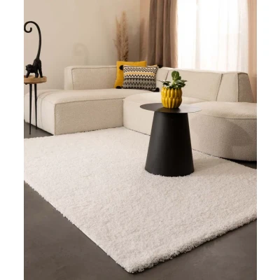 Afbeelding van Hoogpolig Vloerkleed Shaggy Trend Effen Wit 60x110 Cm