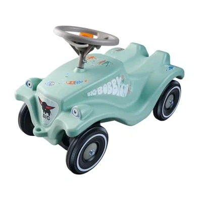 Afbeelding van Big Bobby Car Classic Green Sea loopfiets vanaf 1 jaar in kleurrijk maritiem design met grijs veiligheidsstuurwiel en claxon, voor kinderen van tot 5 (tot 50 kg), salie stickers