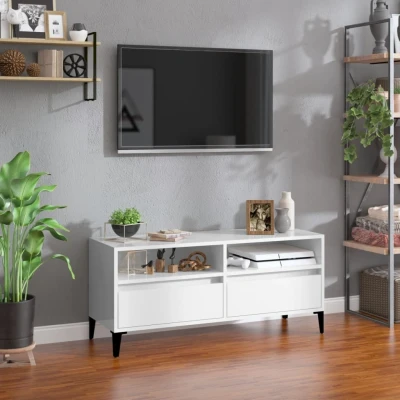 Afbeelding van Tv meubel 100x34,5x44,5 cm bewerkt hout hoogglans wit