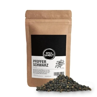 Image de Spicy Welt Poivre Noir Entier (1kg) Grains de pour Moulins, Vinaigrettes &amp; Chicons au Gratin Aromatique, Intense Persistant 100% Naturel, Sans Additifs