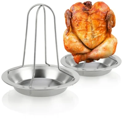 Afbeelding van COM FOUR® 2 x kipgrill BBQ kipbraadpan voor gegrilde kippen gevogeltehouder het koken van vleeskuikens met grillpan de oven (02 stuks kip)