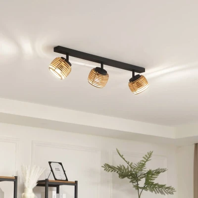 Afbeelding van Lindby Ediz plafondlamp, 3 lamps, GU10, hout, 73 cm lang