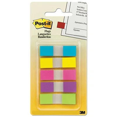 Image de Post it bandes adhésives Index Mini 6835CBEU Notes colorées en 11,9 x 43,1 mm 5 blocs de 20 feuilles couleurs dans un étui pratique bleu, jaune, rose, violet et vert