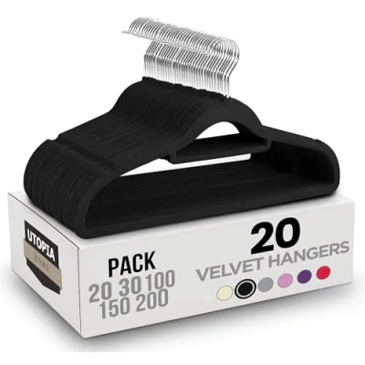 Afbeelding van Utopia Home Hoogwaardige fluwelen kleerhangers Antislip, duurzaam met stropdasstang Ruimtebesparende voor overhemden, jassen en jurken (zwart, 20 stuks)