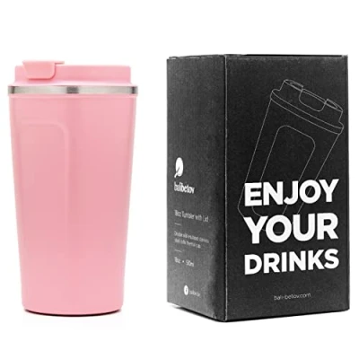 Afbeelding van BALIBETOV 510 ml Thermosbeker voor koffie, geïsoleerd, dubbelwandig, vacuüm van roestvrij staal, ideaal reizen, camping, thee, wijn, bier en andere (roze)