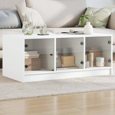Afbeelding van Salontafel met glazen deuren 102x50x42 cm wit