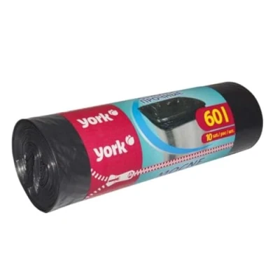 Afbeelding van YORK 60 liter zwarte vuilniszakken (1 rol van 10 stuks) grote stevige extra sterk