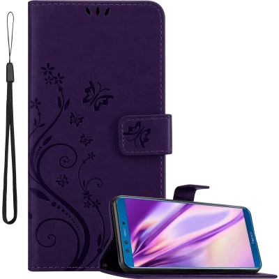 Afbeelding van Cadorabo Hoesje geschikt voor Honor 9X LITE in BLOEMEN DONKER PAARS Beschermhoes bloemmotief met magnetische sluiting, standfunctie en kaartsleuven Book Case Cover Etui
