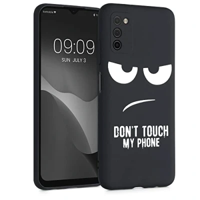 Afbeelding van kwmobile telefoonhoesje geschikt voor Samsung Galaxy A03s Hoesje smartphone in wit / zwart Backcover van TPU Don&#039;t Touch My Phone design