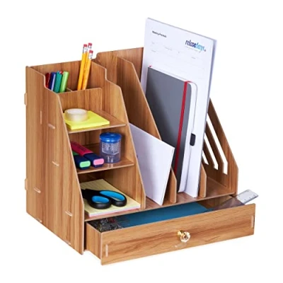Afbeelding van Relaxdays bureau organizer lade tijdschriftencassette tijdschriftenhouder pennenbak dark Brown