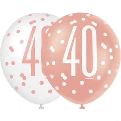 Afbeelding van Ballonnen 40 jaar Glitz Rose Goud 6 stuks