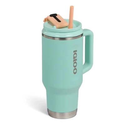 Afbeelding van IGLOO Flip ‘n’ Sip Drinkbeker met rietje groen 0,946L Thermosfles RVS voor School