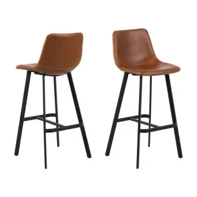 Afbeelding van Bendt Barkruk &#039;Xanthe&#039; PU, kleur Cognac (zithoogte 76.5cm)