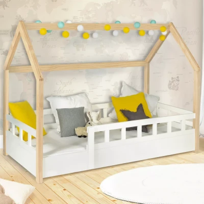 Afbeelding van Kajuitbed 80 x 160 CM NEREE wit en beuken met lattenbodem rails