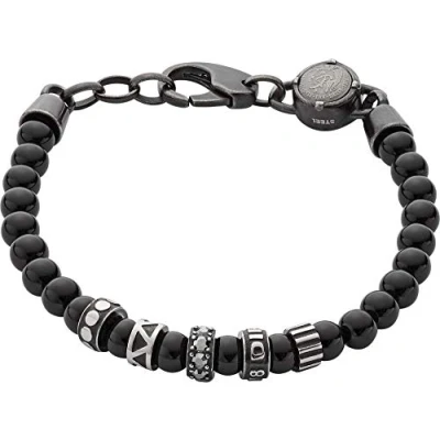 Afbeelding van Diesel Armband van halfedelsteen voor heren, met parels of Roestvrij staal karabijnsluiting schuiver, staal, Kubieke zirkonia