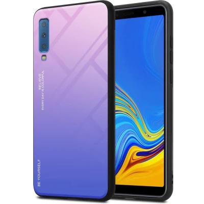 Afbeelding van Cadorabo Hoesje geschikt voor Samsung Galaxy A7 2018 in ROZE BLAUW Tweekleurige beschermhoes van TPU silicone Case Cover en achterzijde gehard glas